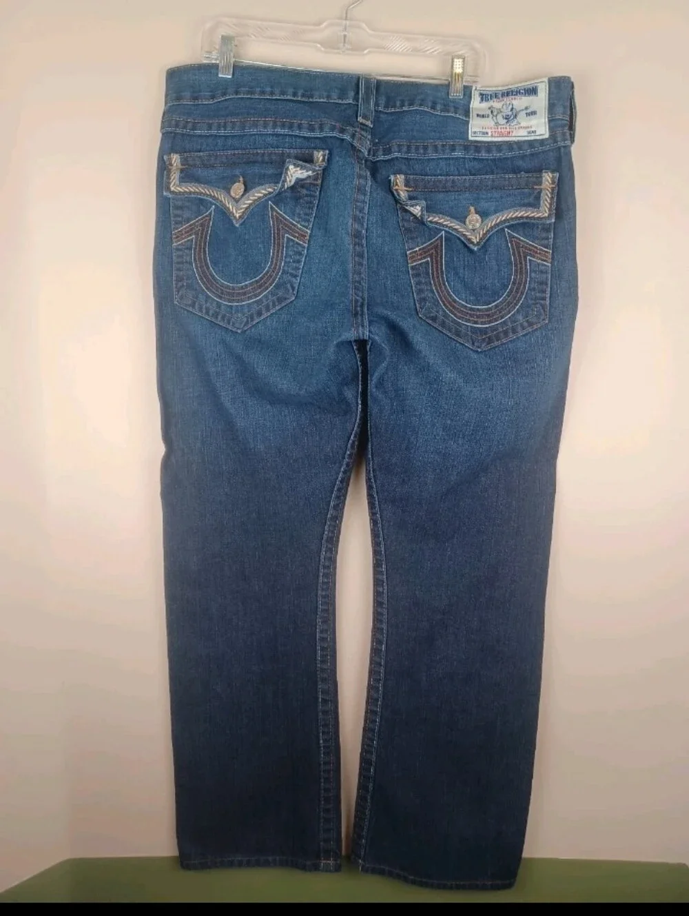 Rare True Religion Straight Flap Jeans Mens 40x32 Thick Stitch Streetwear READ